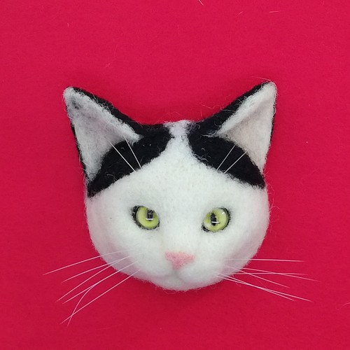 白黒猫の猫マグネット 羊毛フェルト 羊毛フェルト猫 リアル 猫 