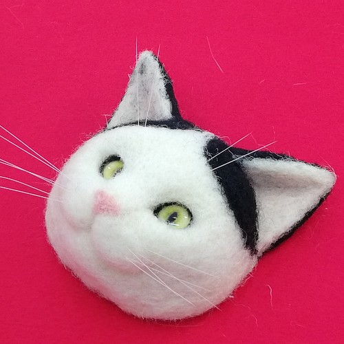 白黒猫の猫マグネット 羊毛フェルト 羊毛フェルト猫 リアル 猫 