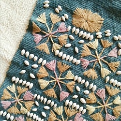 カレン族の手刺繍タペストリー / 1点もの / タイの草木染め & 手織り  /  藍グレー 1枚目の画像