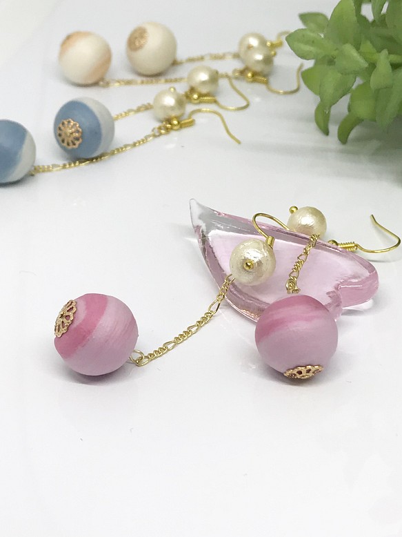 ゆらゆらコットンパールマーブル ❤︎ ピアス ピアス（フック