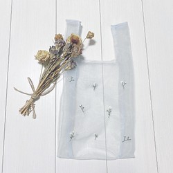【コンビニエコバッグ】オーガンジーのマーガレット刺繍エコバッグ 1枚目の画像