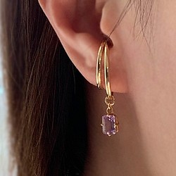✨ 二月生日石 ✨ 紫水晶 &lt;寶石品質/矩形切工&gt; 耳環 第1張的照片