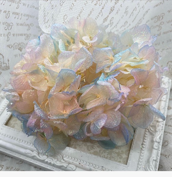 シフォン素材❣️アレンジ加工スカイブルー淡ピンクオーロラアジサイ小分け❣️ハーバリウム花材プリザーブドフラワー 1枚目の画像