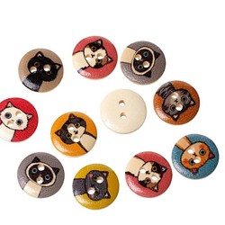 ネコ　木製ボタン20個　直径1.5㎝ 1枚目の画像