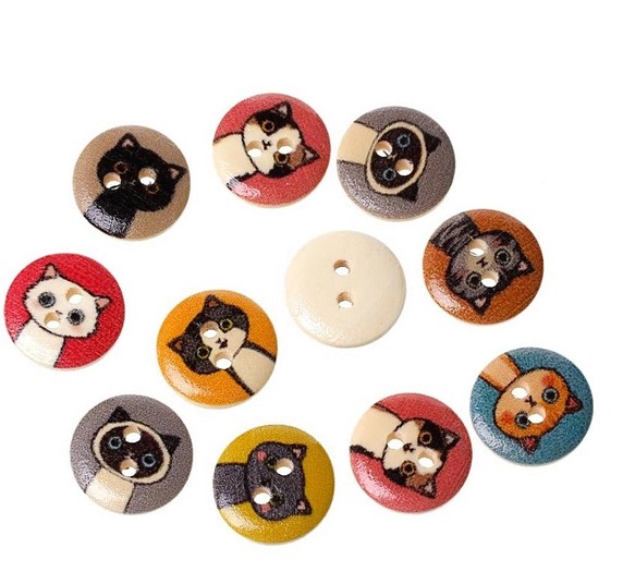 ネコ　木製ボタン20個　直径1.5㎝ 1枚目の画像