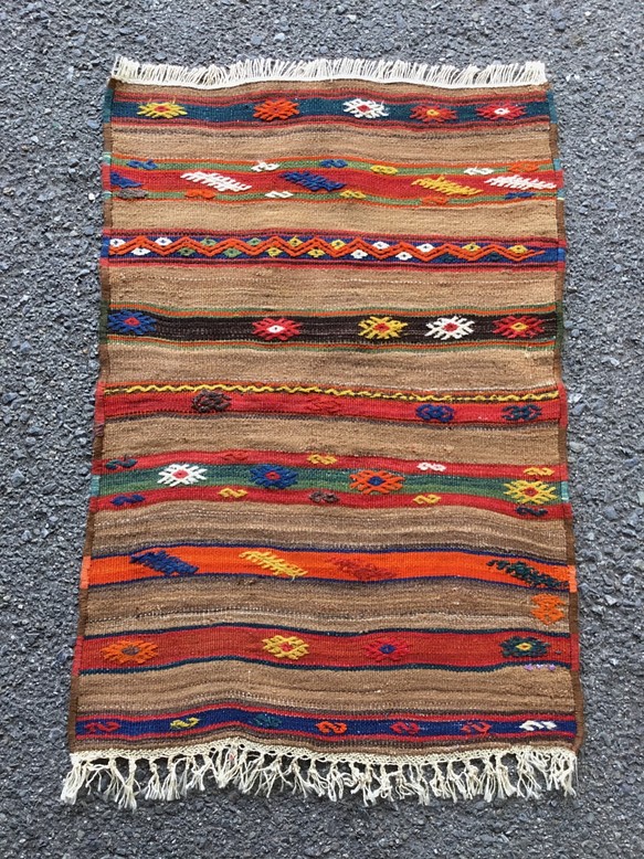 【送料無料】アンティークキリム トルコ 手織り ラグ 85x59cm Small Rug 1枚目の画像