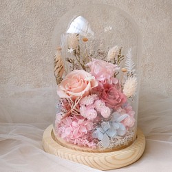 玻璃鐘罩/粉色/不凋花/永生花/乾燥花/ 生日禮物/情人節 第1張的照片