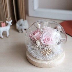 玻璃鐘罩/粉色/不凋花/永生花/乾燥花/ 禮物 第1張的照片
