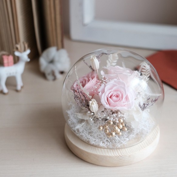 玻璃鐘罩/粉色/不凋花/永生花/乾燥花/ 禮物 第1張的照片