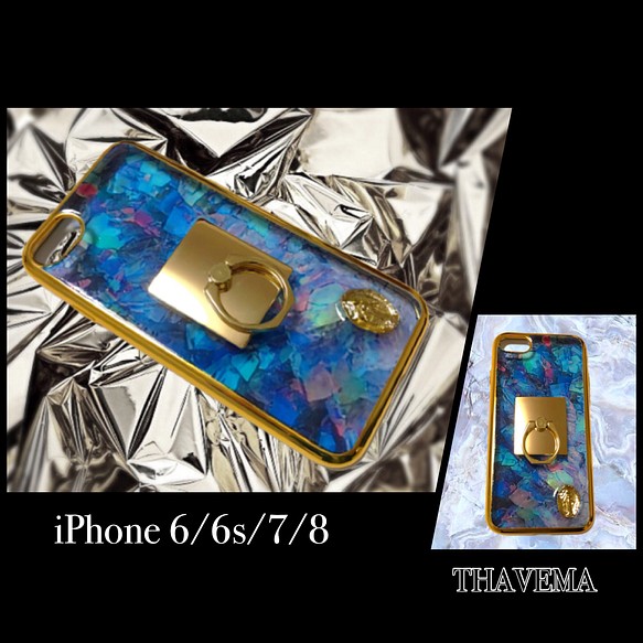 Crystal♡iPhone case （aurora crystal）スマホケース　iPhoneケース　天然石　大理石 1枚目の画像