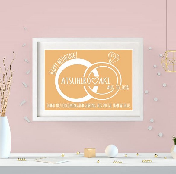 結婚式や入籍のお祝いに！ブライダル・ウェディングウェルカムボード#BIG RING apricot(A4) 1枚目の画像