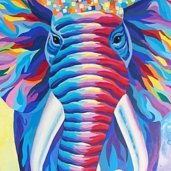 大象繪畫《帶著彩虹微笑3》elephant painting  "Wear A Rainbow Smile 3"　 第1張的照片