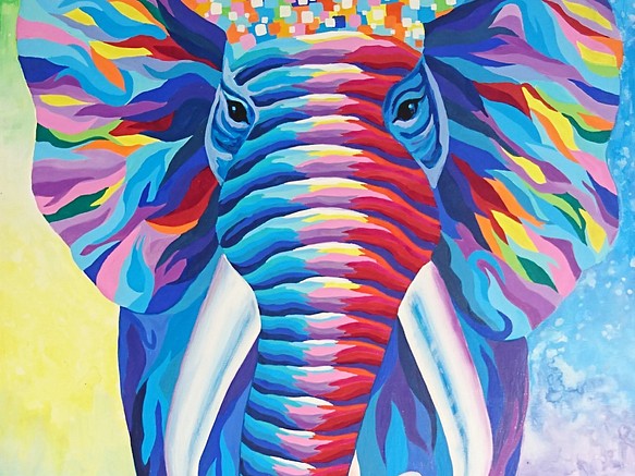 大象繪畫《帶著彩虹微笑3》elephant painting  "Wear A Rainbow Smile 3"　 第1張的照片