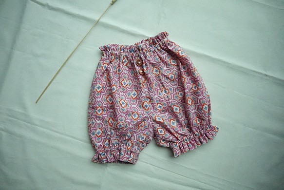 南瓜褲-handblock pink floral (size 100) 第1張的照片