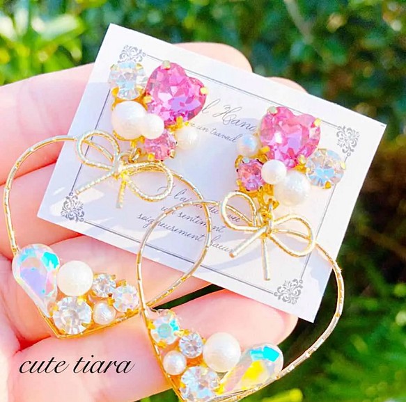 ゆめかわ 大人可愛い ローズピンクハート リボンキラキラハートピアスイヤリング ピアス Cute Tiara プロフ必読 通販 Creema クリーマ ハンドメイド 手作り クラフト作品の販売サイト