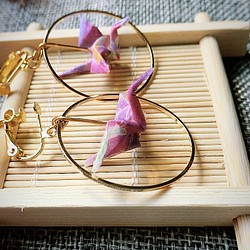 紙鶴系列-紫月 耳環/耳夾 日系耳環 第1張的照片