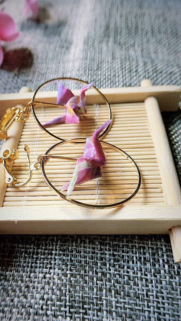 紙鶴系列-紫月 耳環/耳夾 日系耳環 第1張的照片