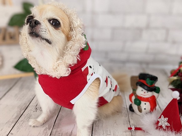 犬服　【受注製作】赤　犬服　スノーマン　ＣＨＲＩＳＴＭＡＳ　パーカー　タンクトップ　 1枚目の画像