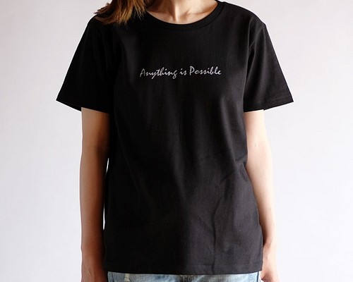 プリントTシャツ レディース 黒（Anything is Possible / シンプルデザイン）サイズ選択