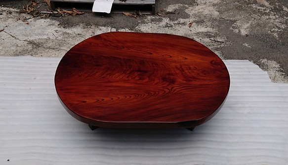 送料無料】ケヤキ一枚板楕円形ローテーブル・ダイニングテーブル拭き漆