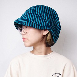 フレンチピッコロ・ジャージ・ボーダー/Mサイズ ブルー キャスケット たためる帽子 風に飛ばない帽子 UV対策 1枚目の画像