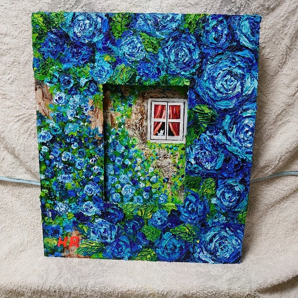 油絵 猫と青い薔薇 1枚目の画像
