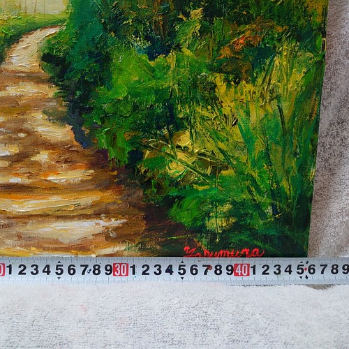 優れた価格 油絵 森の道 絵画/タペストリ