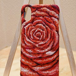 油絵 手作りスマホケース【赤い薔薇】iPhoneX/XS 1枚目の画像