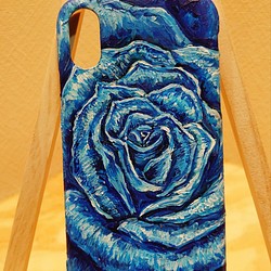 油絵 手作りスマホケース【青い薔薇】iPhoneX/XS 1枚目の画像