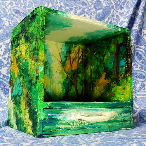 油絵 絵画 森の川ボックス