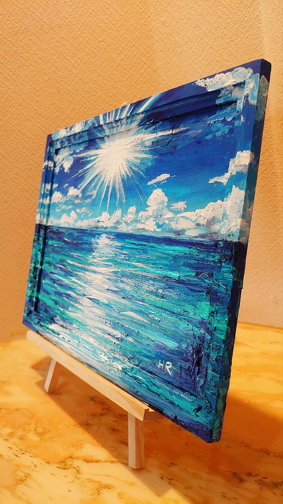 油絵 太陽と海 - 絵画