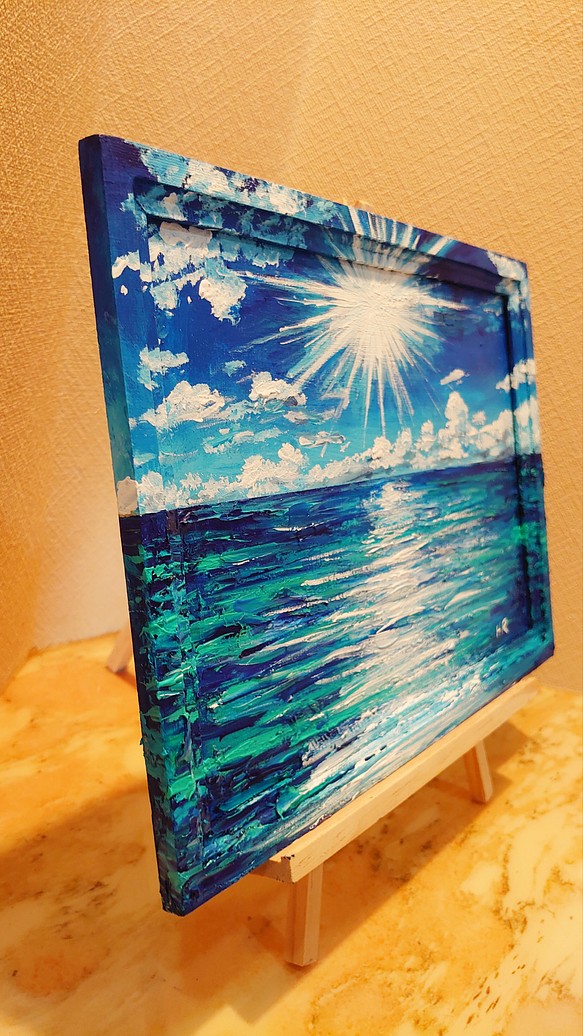 TOMOYUKI・友之、「海と太陽」、証明書付、額付、絵画 油絵 油彩画