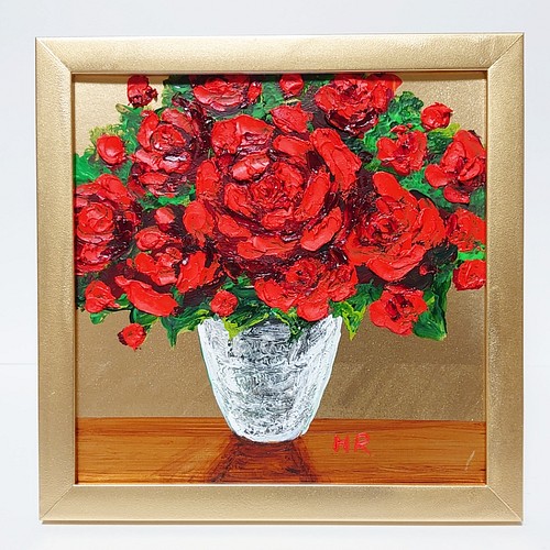 油絵 ミニ絵画 【赤い薔薇】 絵画 ＨＲ 通販｜Creema(クリーマ)