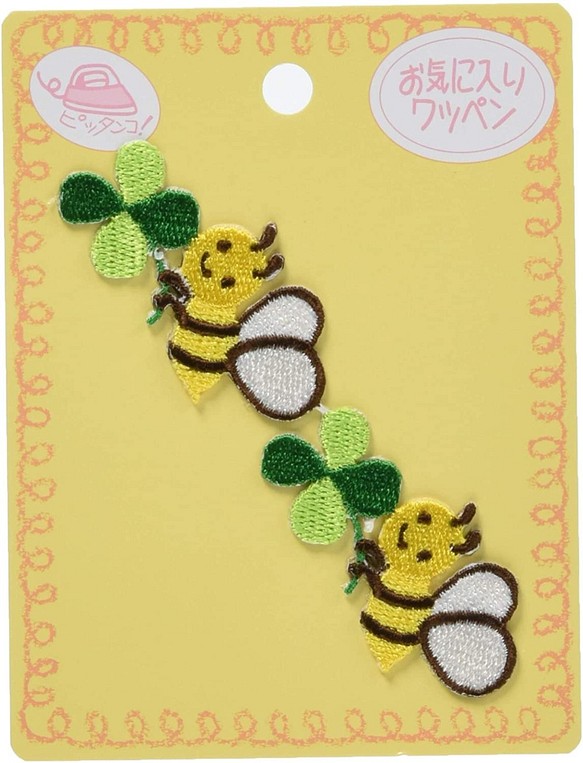 連続ワッペン　ミツバチ ハチ 蜂 クローバー アップリケ【MOW416】 1枚目の画像