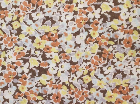 ローン 生地【140×50cm】 レーヨン100％ 小花 花柄 くすみカラー 秋 茶色 ブラウン 1枚目の画像