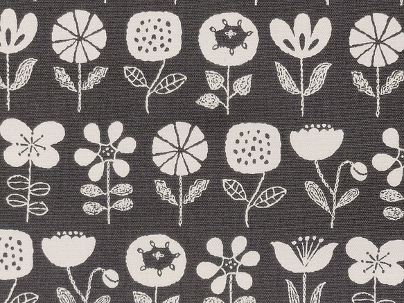 オックス 生地 花壇のお花 花柄 イラスト シルエット ボタニカル 可愛い 北欧風 チャコールグレー Lancasterdentistry Net