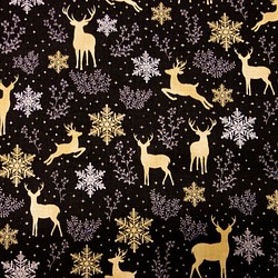 シーチング 生地 布【50×110cm】クリスマス トナカイ 雪の結晶 ブラック 1枚目の画像