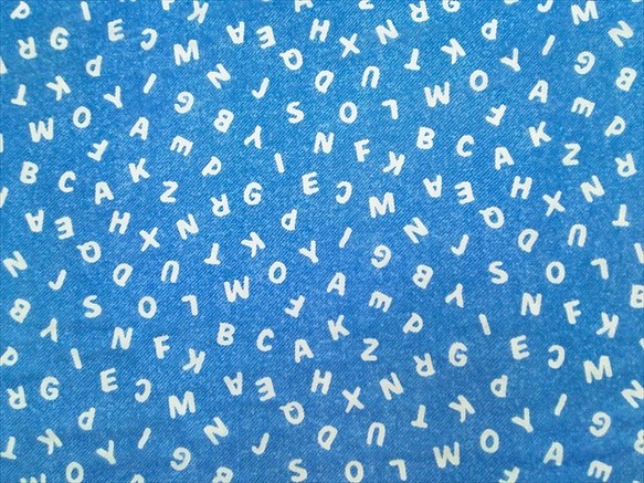 Wガーゼ生地【50*110】アルファベット 英字 デニム風 ブルー 1枚目の画像