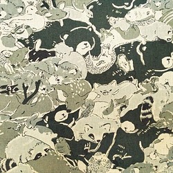 キャンバス生地【50*110】クマ キツネ イノシシ 動物 モノクロ 1枚目の画像