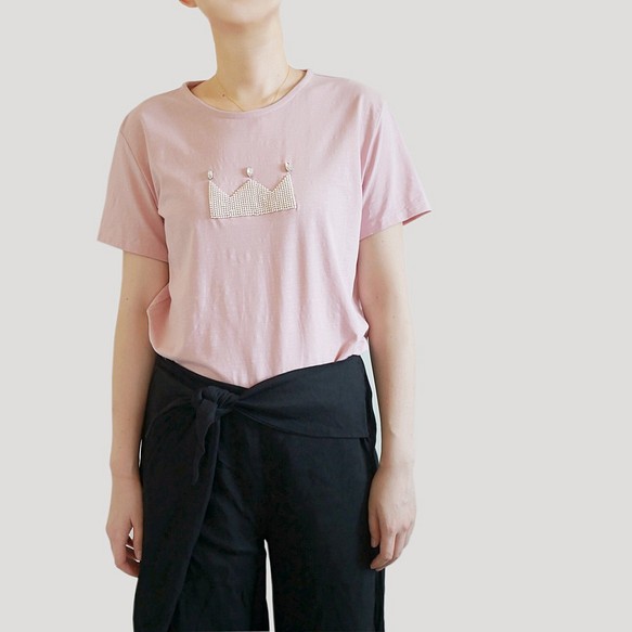 粉色竹節棉繡珠棉質T-shirt 第1張的照片