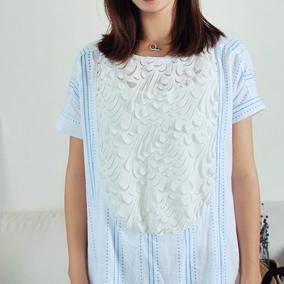 水藍條紋單件式棉質洋裝/罩衫 第1張的照片
