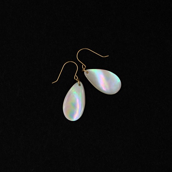 K10 “彩虹水滴”珍珠貝殼耳環 第1張的照片