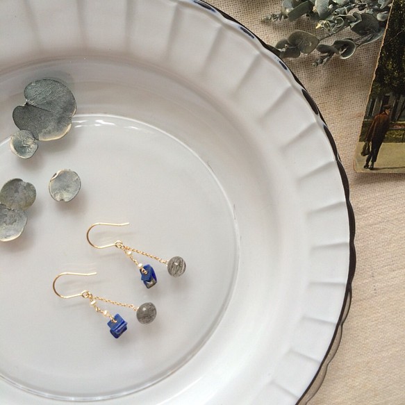 rutile quartz & lapis lazuli (earrings) 第1張的照片