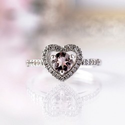 ハート：ピンクトルマリン指輪、リング：10月の誕生石：大人可愛い、綺麗、おしゃれ、メレ、キラキラ：シルバー925 - 指輪・リング