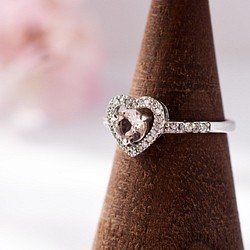 ハート：ピンクトルマリン指輪、リング：10月の誕生石：大人可愛い、綺麗、おしゃれ、メレ、キラキラ：シルバー925 - 指輪・リング