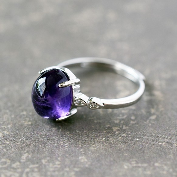 アメジスト指輪、リング：2月の誕生石：紫色、パープル、天然石：シンプル：シルバー：Creema限定