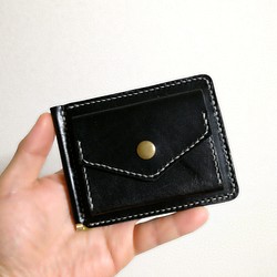 【送料無料】黒ヌメ革の小銭入れ付マネークリップ 1枚目の画像