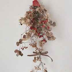ドライフラワー 山芋の花殻とヘクソカズラと野薔薇の実の長い 