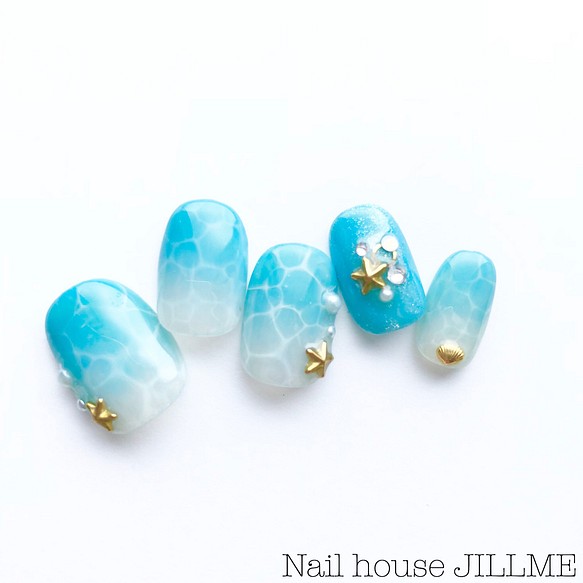 再販4想い出の海nail 水面 砂浜 夏 ラグーン グラデーション ネイルチップ ネイルシール Nail House Jillme 通販 Creema クリーマ ハンドメイド 手作り クラフト作品の販売サイト