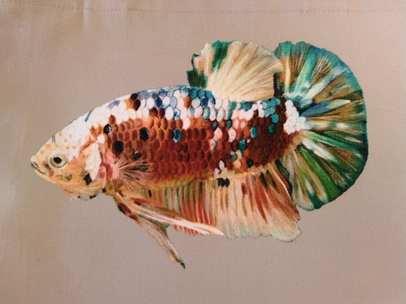熱帯魚プリントのぺたんこバッグ（ベタ・プラカット・ギャラクシー） 1枚目の画像